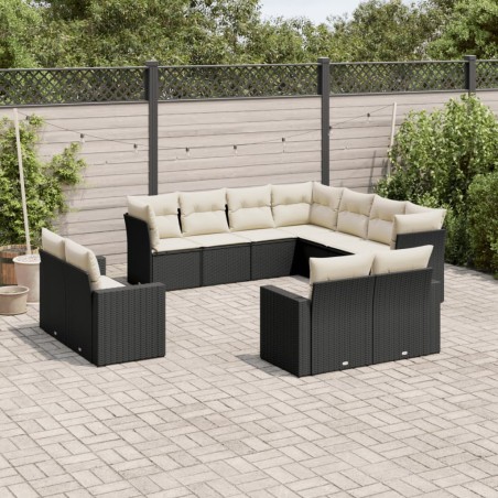 vidaXL Set de sofás de jardín 11 pzas y cojines ratán sintético negro