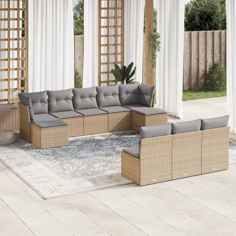 vidaXL Juego de sofás jardín con cojines beige 10 pzas ratán sintético vidaXL Juego de sofás jardín con cojines beige 10 pzas ratán sintético