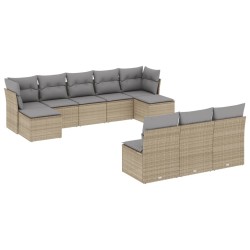 vidaXL Juego de sofás jardín con cojines beige 10 pzas ratán sintético