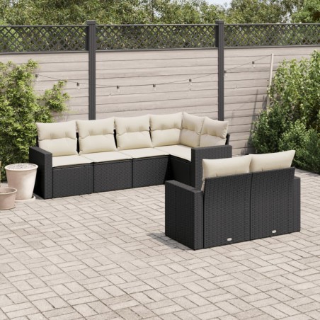 vidaXL Set de comedor de jardín 7 pzas y cojines ratán sintético negro