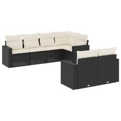 vidaXL Set de comedor de jardín 7 pzas y cojines ratán sintético negro