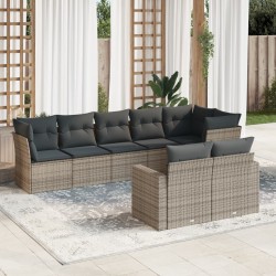 vidaXL Set de sofás de jardín 8 pzas y cojines ratán sintético gris