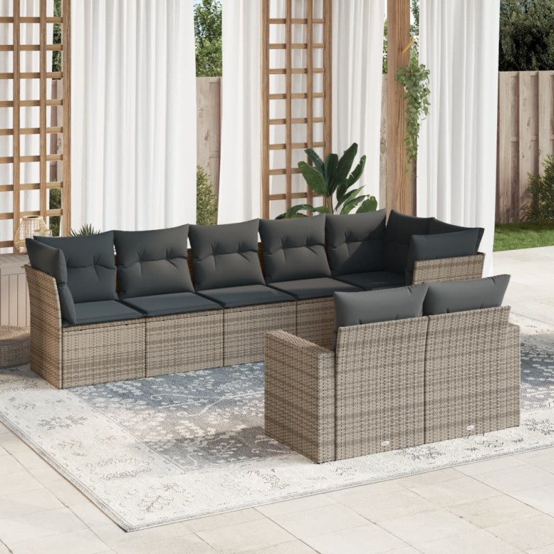 vidaXL Set de sofás de jardín 8 pzas y cojines ratán sintético gris