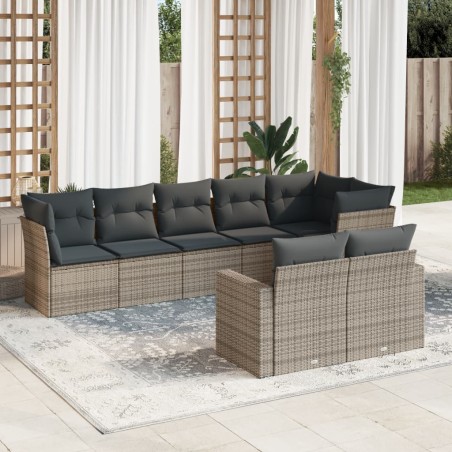 vidaXL Set de sofás de jardín 8 pzas y cojines ratán sintético gris