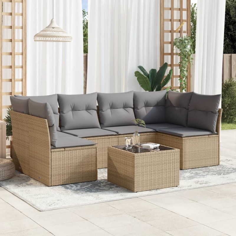 vidaXL Set sofás de jardín 7 piezas y cojines ratán sintético beige vidaXL Set sofás de jardín 7 piezas y cojines ratán sintético beige