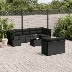 vidaXL Set de sofás de jardín 10 pzas cojines ratán sintético negro