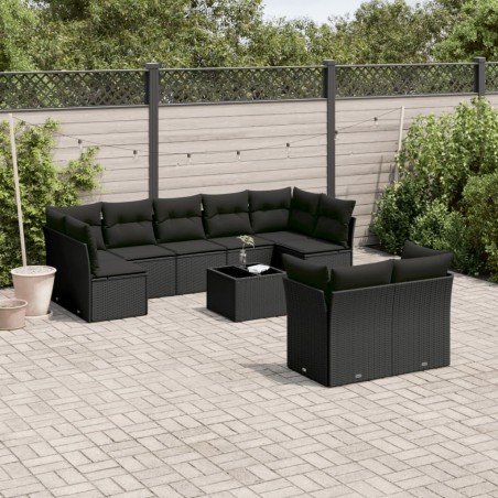 vidaXL Set de sofás de jardín 10 pzas cojines ratán sintético negro