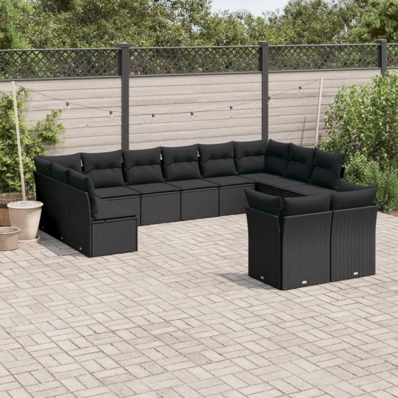 vidaXL Set de sofás de jardín 12 piezas cojines ratán sintético negro vidaXL Set de sofás de jardín 12 piezas cojines ratán sintético negro