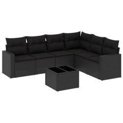 vidaXL Set de comedor de jardín 7 pzas y cojines ratán sintético negro