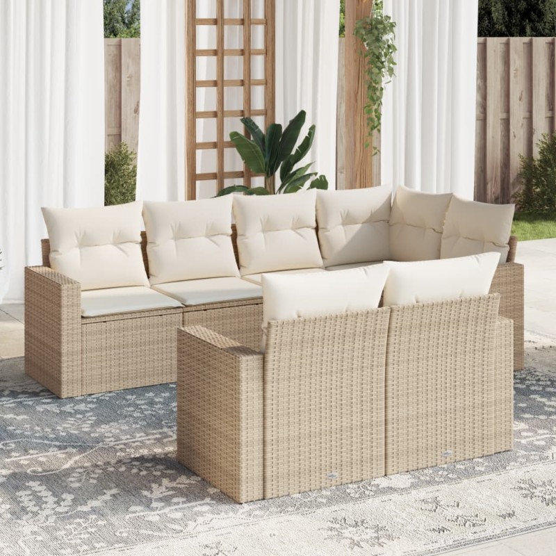 vidaXL Set sofás de jardín 7 piezas y cojines ratán sintético beige vidaXL Set sofás de jardín 7 piezas y cojines ratán sintético beige