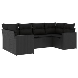 vidaXL Set de sofás de jardín 6 piezas y cojines ratán sintético negro