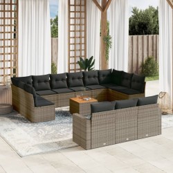 vidaXL Set de sofás de jardín 14 pzas con cojines ratán sintético gris