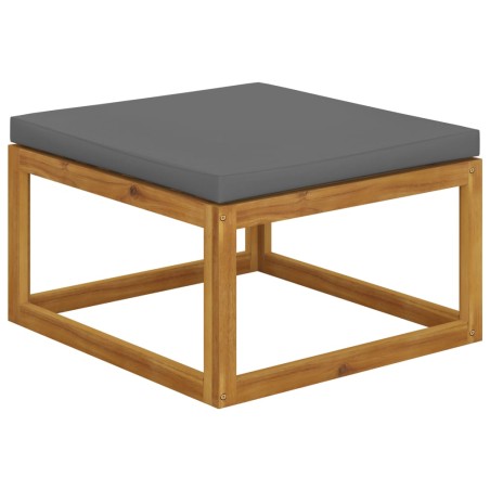 vidaXL Reposapiés madera maciza de acacia con cojín gris oscuro