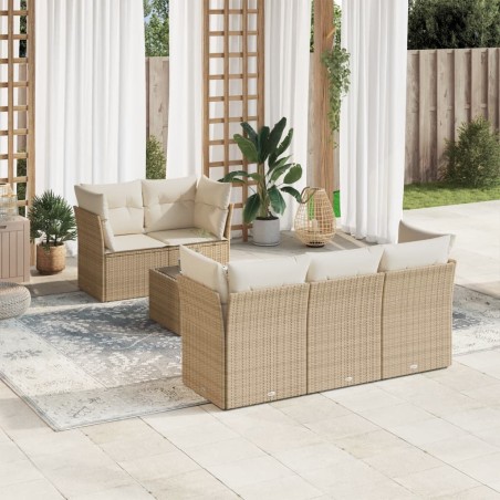 vidaXL Juego de sofás jardín con cojines 6 pzas ratán sintético beige