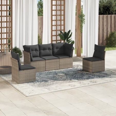 vidaXL Juego de sofás jardín con cojines 5 pzas ratán sintético gris