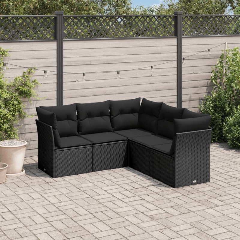 vidaXL Set de muebles de jardín 5 pzas y cojines ratán sintético negro