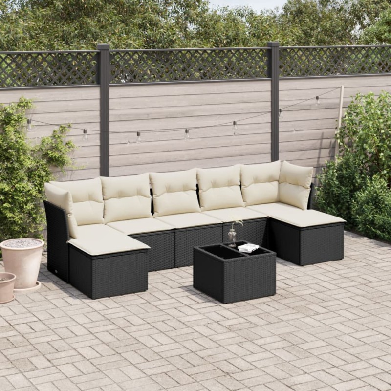 vidaXL Set de sofás de jardín 8 piezas y cojines ratán sintético negro vidaXL Set de sofás de jardín 8 piezas y cojines ratán sintético negro
