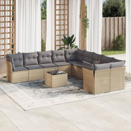 vidaXL Set de sofás de jardín 11pzas con cojines ratán sintético beige