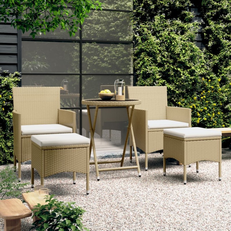 vidaXL Set comedor jardín 5 pzas ratán sintético vidrio templado beige