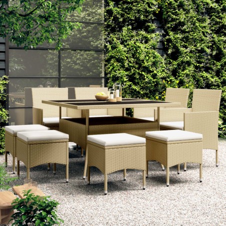vidaXL Juego de comedor de jardín 9 piezas ratán sintético beige