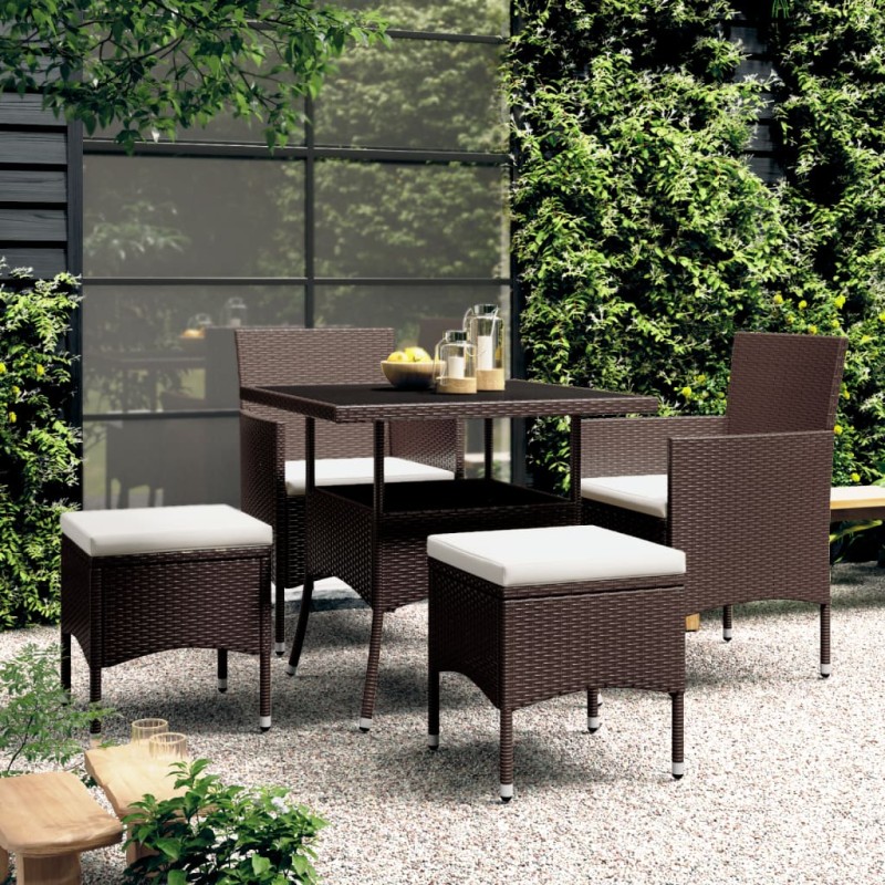 vidaXL Juego de comedor jardín 5 pzas ratán sintético marrón vidaXL Juego de comedor jardín 5 pzas ratán sintético marrón