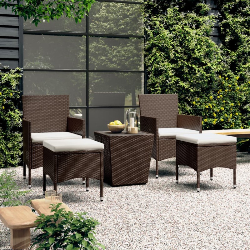 vidaXL Set bistró jardín 5 pzas ratán sintético vidrio templado marrón vidaXL Set bistró jardín 5 pzas ratán sintético vidrio templado marrón