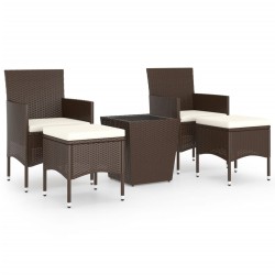 vidaXL Set bistró jardín 5 pzas ratán sintético vidrio templado marrón