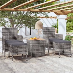 vidaXL Mesa y sillas jardín 5 pzas ratán sintético madera acacia gris