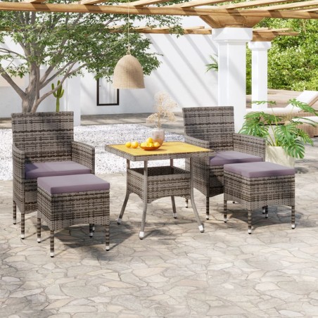 vidaXL Set de comedor jardín 5 pzas ratán sintético madera acacia gris