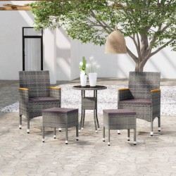 vidaXL Juego de muebles de jardín de 5 piezas ratán sintético gris