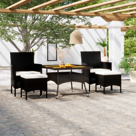 vidaXL Set comedor jardín 5 pzas ratán sintético y madera acacia negro