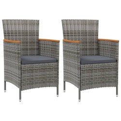 vidaXL Set de comedor de jardín 3 pzas y cojines ratán sintético gris