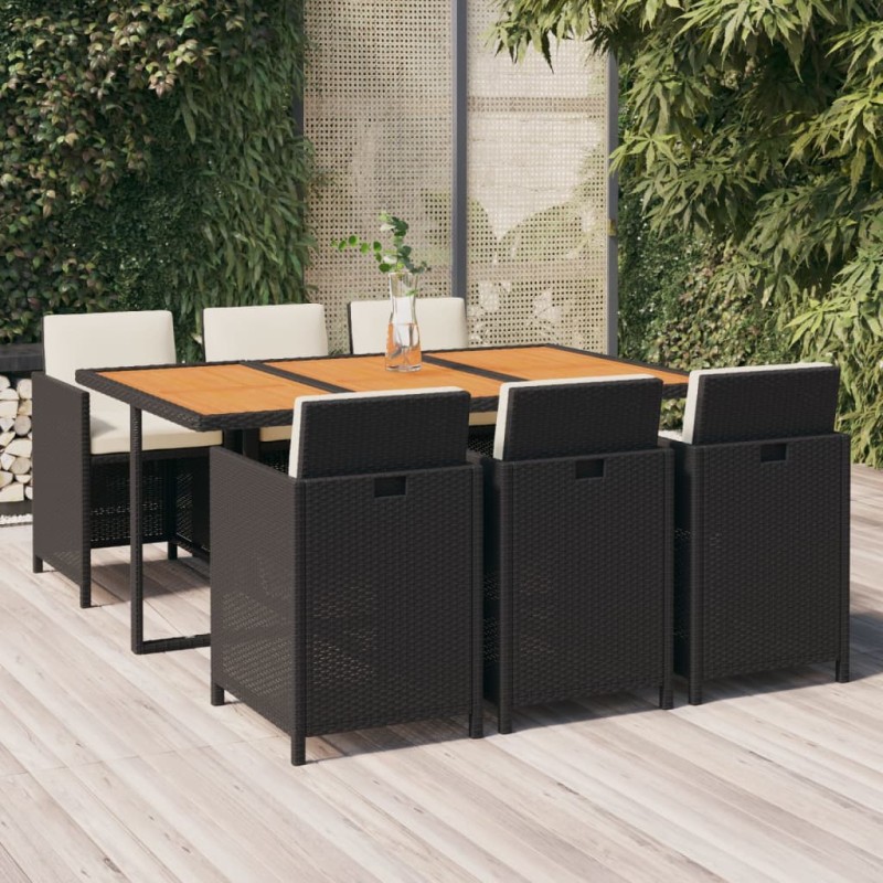 vidaXL Set de comedor de jardín 7 pzas y cojines ratán sintético negro vidaXL Set de comedor de jardín 7 pzas y cojines ratán sintético negro