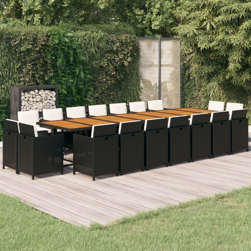 vidaXL Set de comedor jardín 19 pzas con cojines ratán sintético negro vidaXL Set de comedor jardín 19 pzas con cojines ratán sintético negro