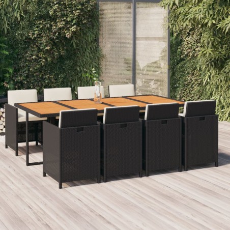 vidaXL Set de comedor de jardín 9 pzas y cojines ratán sintético negro