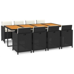 vidaXL Set de comedor de jardín 9 pzas y cojines ratán sintético negro