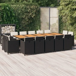 vidaXL Set comedor jardín 15 pzas y cojines ratán sintético negro