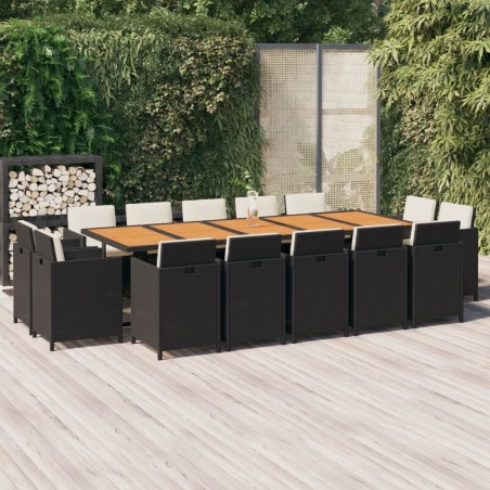 vidaXL Set comedor jardín 15 pzas y cojines ratán sintético negro