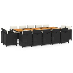 vidaXL Set comedor jardín 15 pzas y cojines ratán sintético negro