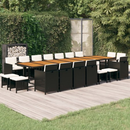 vidaXL Set de comedor jardín 19 pzas con cojines ratán sintético negro