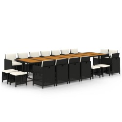 vidaXL Set de comedor jardín 19 pzas con cojines ratán sintético negro