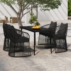 vidaXL Juego de comedor de jardín 5 piezas con cojines negro
