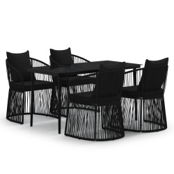 vidaXL Juego de comedor de jardín 5 piezas con cojines negro