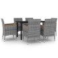 vidaXL Set comedor de jardín 7 pzas y cojines ratán sintético y vidrio