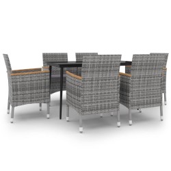 vidaXL Set comedor de jardín 7 pzas y cojines ratán sintético y vidrio