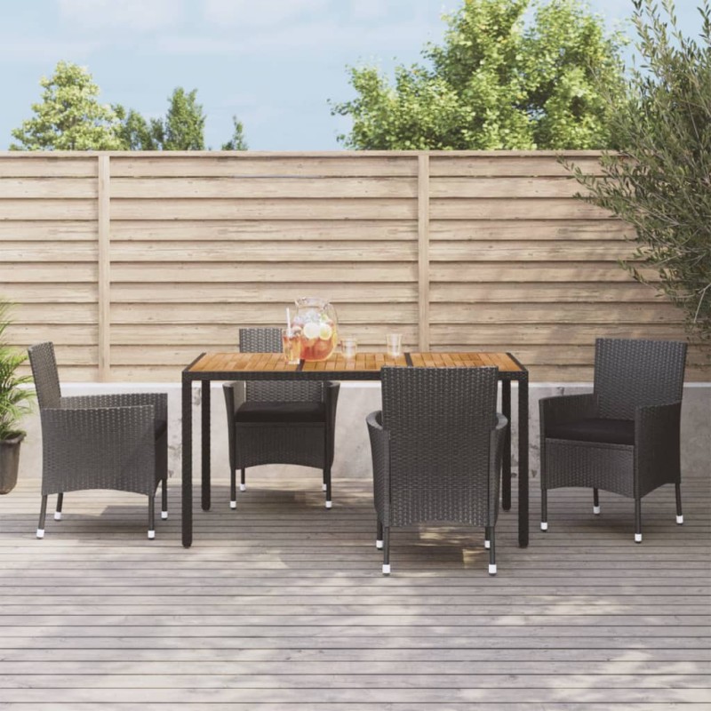 vidaXL Set de muebles jardín 5 pzas con cojines ratán sintético negro vidaXL Set de muebles jardín 5 pzas con cojines ratán sintético negro