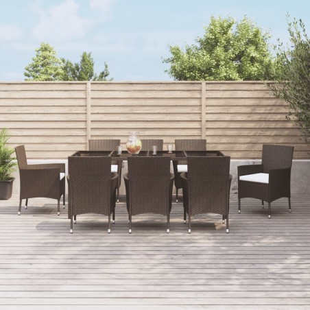vidaXL Set comedor para jardín 9 pzas y cojines ratán sintético marrón