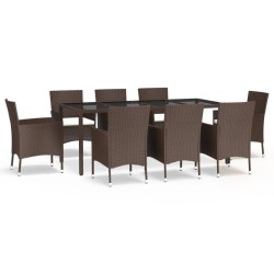 vidaXL Set comedor para jardín 9 pzas y cojines ratán sintético marrón