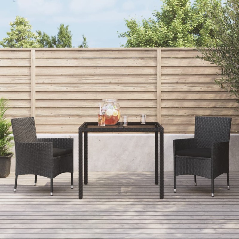 vidaXL Set comedor de jardín 3 pzas con cojines ratán sintético negro