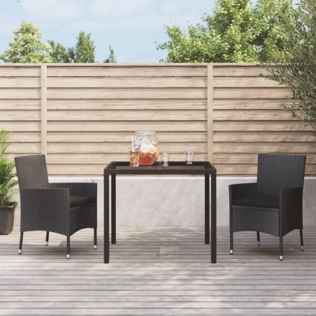 vidaXL Set comedor de jardín 3 pzas con cojines ratán sintético negro